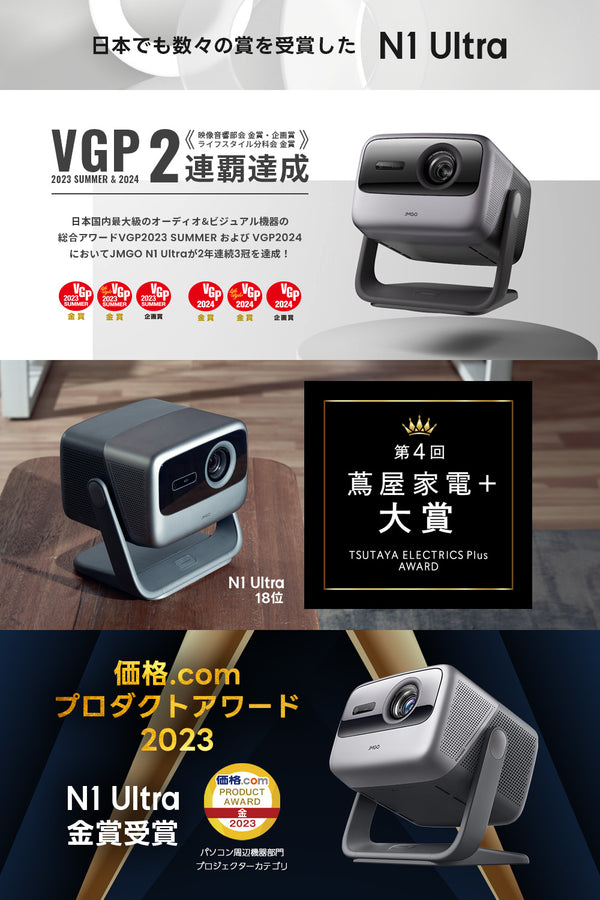 【VGP2023 金賞】JMGO N1 Ultra 映画館級の3色(RGB)レーザーを搭載したジンバル一体型4Kプロジェクター